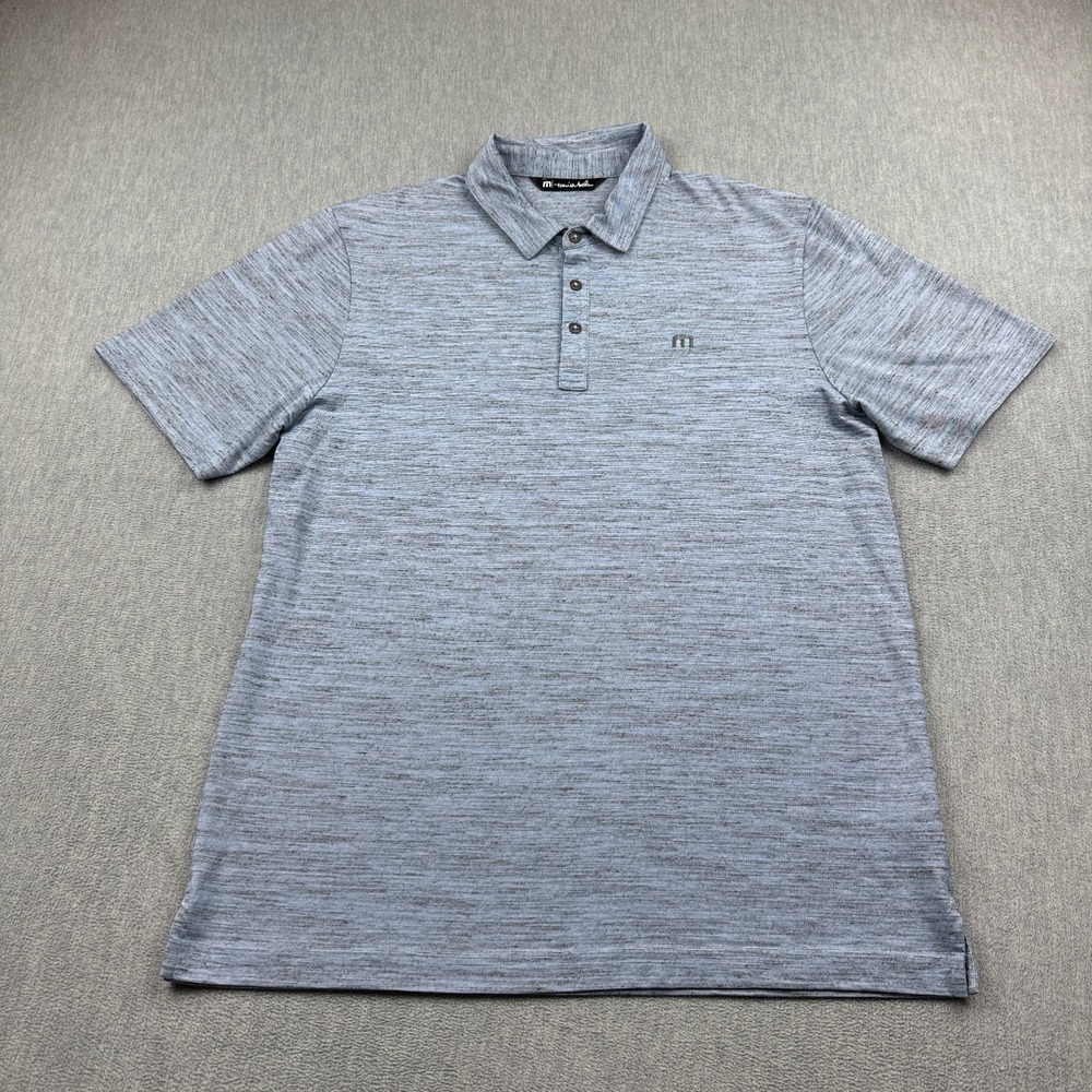 Travis Mathew Polo Shirt Mens Large Blue Striped Golf Performance Short Sleeve